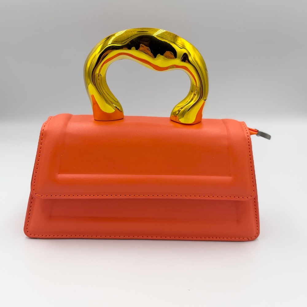 Orange Mini Crossbody Handbag with Gold Handle